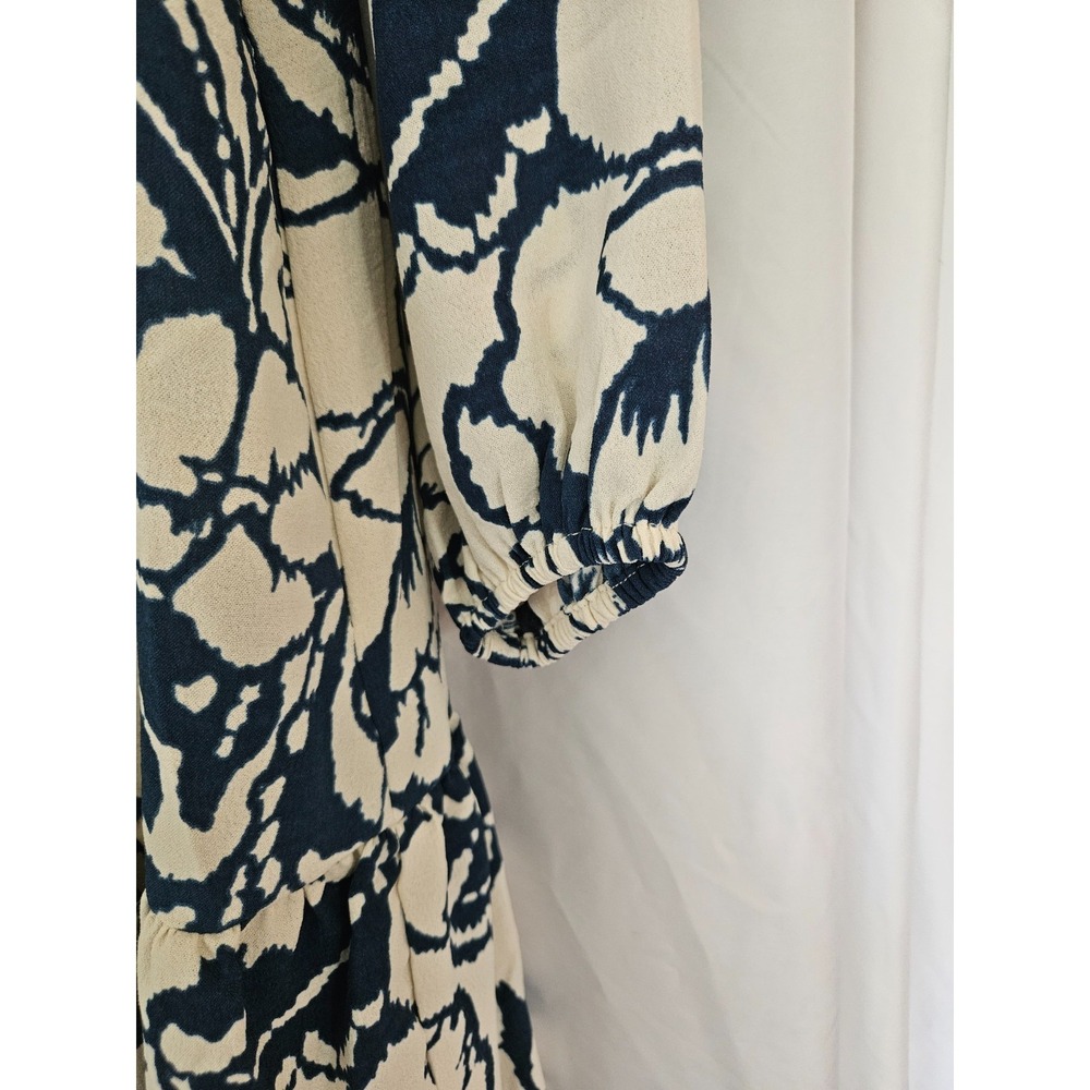 RACHEL ZOE Navy/White Button Front Shirt Dress Womens XS Ruffle Hem Pockets - Picture 3 of 9